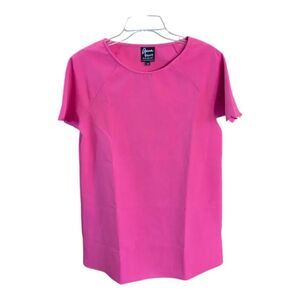 Anna Lane Womens Minimalist Dress Sz M Short Scalloped Sleeve Pink